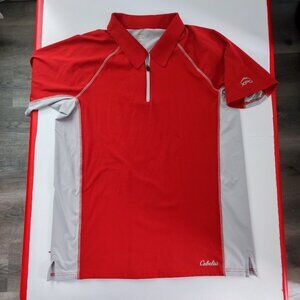 Cabela's XPG  extreme performance gear 1/4 zip up polo shirt red grey men's M